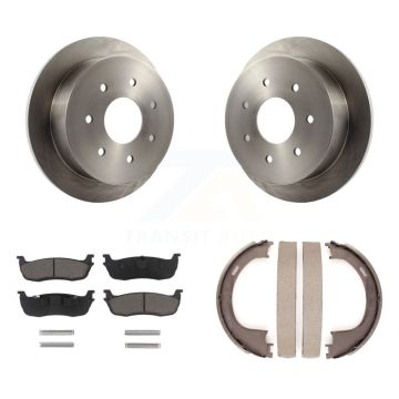 Rear Disc Rotors Ceramic Pads & Parking Shoes Kit For Ford F-150 F-250 With 7 Lug Wheels K8C-104031