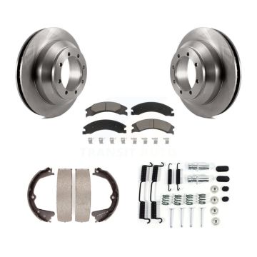 Rear Disc Rotors Ceramic Pads Parking Brake Shoes Hardware Kit For Ford E-350 Super Duty K8C-104292