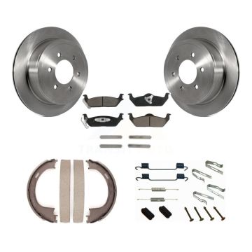 Rear Disc Rotors Ceramic Pads Parking Shoes & Hardware Kit For Ford F-150 Lincoln Mark LT K8C-104308