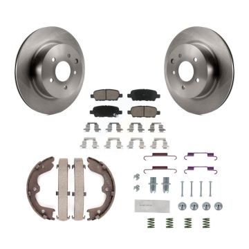 Rear Disc Rotors Ceramic Pads Parking Shoes & Hardware Kit For INFINITI Nissan Maxima G37 K8C-104355