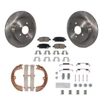 Rear Disc Rotors Ceramic Pads Parking Shoes & Hardware Kit For INFINITI FX35 Nissan Quest K8C-104367
