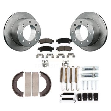 Rear Disc Rotors Ceramic Pads Parking Brake Shoes & Hardware Kit For 2001 GMC Sierra 3500 K8C-104444