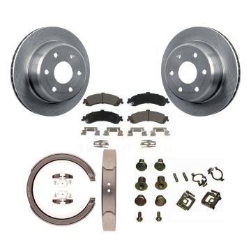 Rear Disc Rotors Ceramic Pads Parking Shoes Hardware Kit For Chevrolet Silverado 1500 GMC K8C-104450