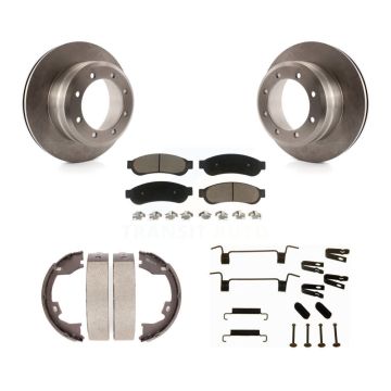Rear Disc Rotors Ceramic Pads Parking Shoes Hardware Kit For Ford F-350 Super Duty F-450 K8C-104467