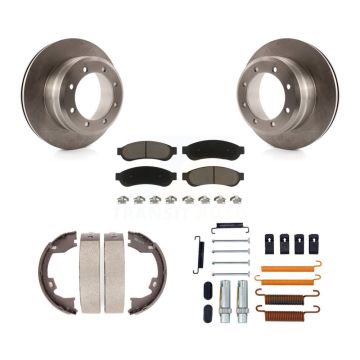 Rear Disc Rotors Ceramic Pads Parking Brake Shoes Hardware Kit For Ford F-350 Super Duty K8C-104473