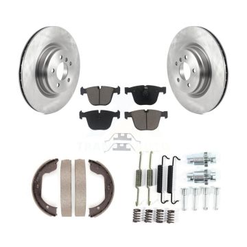 Rear Disc Rotors Ceramic Pads Parking Shoes Hardware Kit For BMW 750i xDrive 750Li 550i 7 K8C-104481