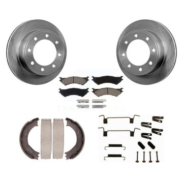 Rear Disc Rotors Ceramic Pads Parking Shoes Hardware Kit For Ford E-350 Super Duty E-250 K8C-104522
