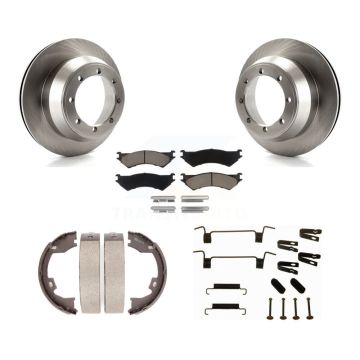 Rear Disc Rotors Ceramic Pads Parking Brake Shoes Hardware Kit For Ford E-350 Super Duty K8C-104532