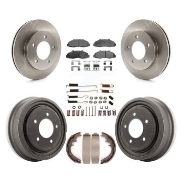 Front Rear Disc Brake Rotors Semi-Metallic Pads And Drum Kit (7Pc) For Ford F-150 4WD K8F-102028