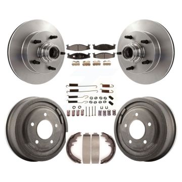 Front Rear Disc Brake Rotor Hub Semi-Metallic Pad Drum Kit (7Pc) For Ford E-150 Econoline K8F-102165