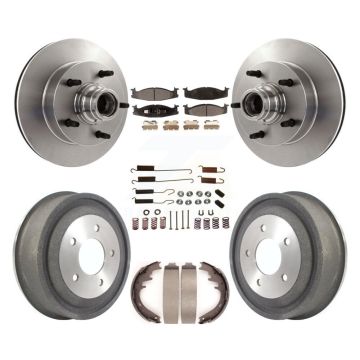 Front Rear Disc Brake Rotor Hub Semi-Metallic Pad Drum Kit (7Pc) For Ford E-150 Econoline K8F-102166