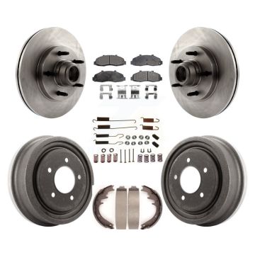 Front Rear Disc Brake Rotors Hub Assembly Semi-Metallic Pad Drum Kit (7Pc) For Ford F-150 K8F-102180