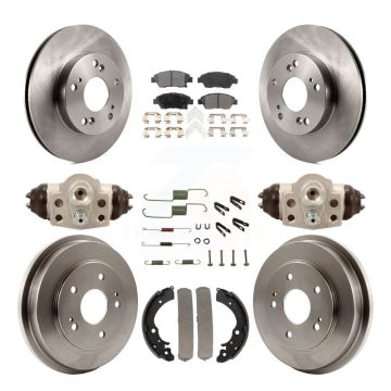 Front Rear Disc Brake Rotors Semi-Metallic Pads And Drum Kit (9Pc) For Honda Civic K8F-102215