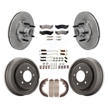Front Rear Disc Brake Rotors Hub Semi-Metallic Pad Drum Kit (7Pc) For 1999 Ford F-150 RWD K8F-102258