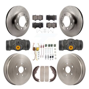 Front Rear Disc Brake Rotor Semi-Metallic Pad & Drum Kit (9Pc) For 2015 Toyota Tacoma RWD K8F-104358