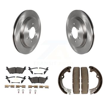 Rear Disc Rotors Semi-Metallic Pads And Parking Brake Shoes Kit For Ford F-150 K8F-104404