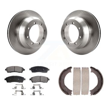 Rear Disc Rotors Semi-Metallic Pads And Parking Brake Shoes Kit For Ford F-350 Super Duty K8F-104518