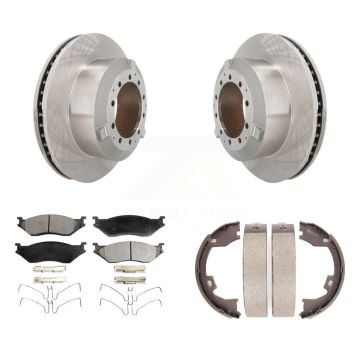 Rear Disc Rotors Semi-Metallic Pads Parking Shoes Kit For Ford F-450 Super Duty IC LCF AE K8F-104589