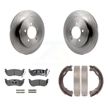 Rear Disc Rotors Semi-Metallic Pads Parking Brake Shoes Kit For Ford Explorer Sport Trac K8F-104595