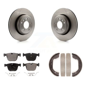 Rear Disc Rotors Semi-Metallic Pads & Parking Shoes Kit For BMW 650i 645Ci 550i 545i 535i K8F-104609