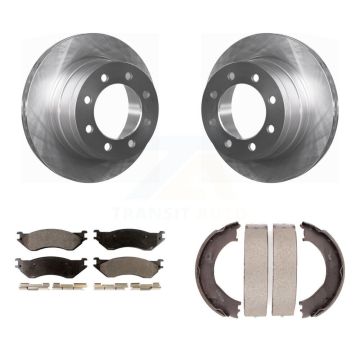 Rear Disc Rotors Semi-Metallic Pads & Parking Shoes Kit For 2003-2005 Dodge Ram 2500 3500 K8F-104617
