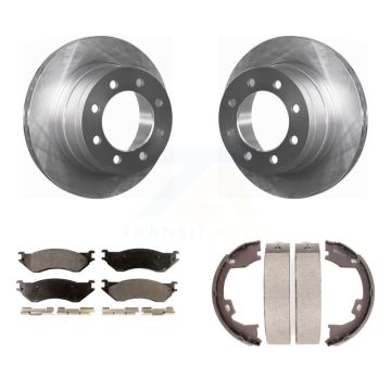 Rear Disc Rotors Semi-Metallic Pads Parking Brake Shoes Kit For Dodge Ram 1500 3500 2500 K8F-104619
