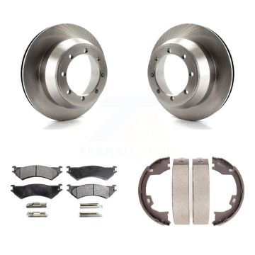 Rear Disc Rotors Semi-Metallic Pads And Parking Brake Shoes Kit For Ford E-350 Super Duty K8F-104660