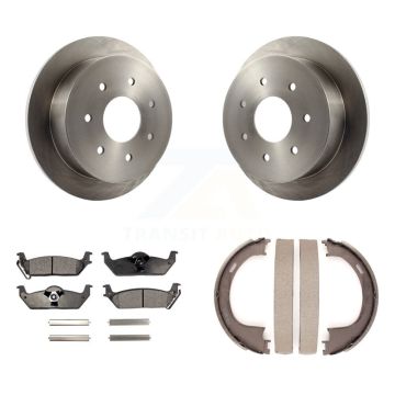 Rear Disc Rotors Semi-Metallic Pads And Parking Brake Shoes Kit For Ford F-150 K8F-104693