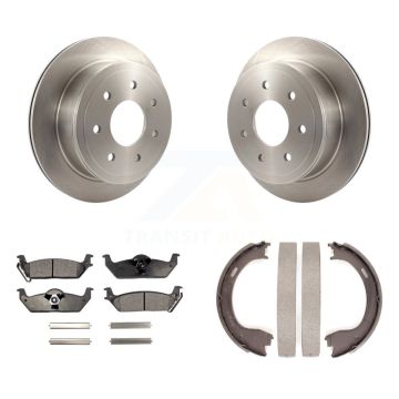 Rear Disc Rotors Semi-Metallic Pads & Parking Shoes Kit For Ford F-150 With 7 Lug Wheels K8F-104695