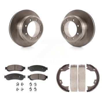 Rear Disc Rotors Semi-Metallic Pads And Parking Brake Shoes Kit For Ford F-350 Super Duty K8F-104728