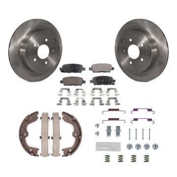 Rear Disc Rotors Semi-Metallic Pads Parking Shoes And Hardware Kit For INFINITI FX35 FX45 K8F-104839