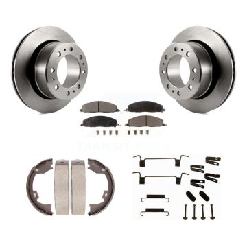 Rear Disc Rotors Semi-Metallic Pads Parking Shoes & Hardware Kit For Ram 3500 2500 Dodge K8F-104850