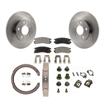 Rear Disc Rotors Semi-Metallic Pads Parking Brake Shoes Hardware Kit For Cadillac DeVille K8F-104851