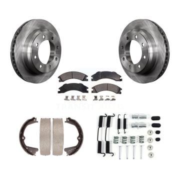 Rear Disc Rotors Semi-Metallic Pads Parking Shoes Hardware Kit For Ford E-350 Super Duty K8F-104852
