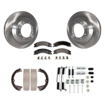 Rear Disc Rotors Semi-Metallic Pads Parking Shoes Hardware Kit For Ford E-450 Super Duty K8F-104855