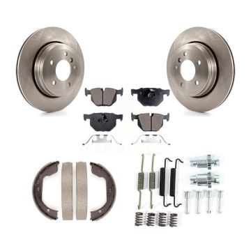 Rear Disc Rotors Semi-Metallic Pads Parking Shoes And Hardware Kit For BMW 530i 525i 528i K8F-104887