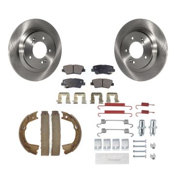 Rear Disc Rotors Semi-Metallic Pads Parking Shoes & Hardware Kit For Hyundai Sonata Azera K8F-104890