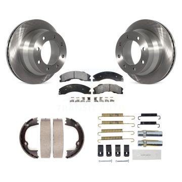 Rear Disc Rotors Semi-Metallic Pads Parking Brake Shoes Hardware Kit For GMC Savana 3500 K8F-104903