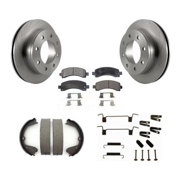 Rear Disc Rotors Semi-Metallic Pads Parking Brake Shoes Hardware Kit For GMC Savana 3500 K8F-104904