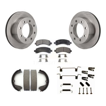 Rear Disc Rotors Semi-Metallic Pads Parking Brake Shoes Hardware Kit For GMC Savana 3500 K8F-104906