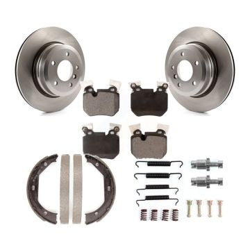 Rear Disc Rotors Semi-Metallic Pads Parking Brake Shoes & Hardware Kit For BMW 135i 135is K8F-104917