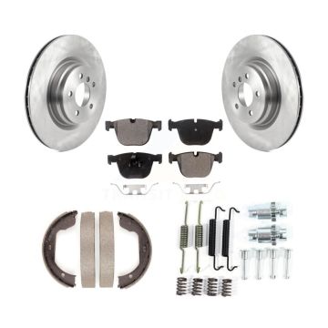 Rear Disc Rotors Semi-Metallic Pads Parking Shoes Hardware Kit For BMW 750i xDrive 750Li K8F-104955