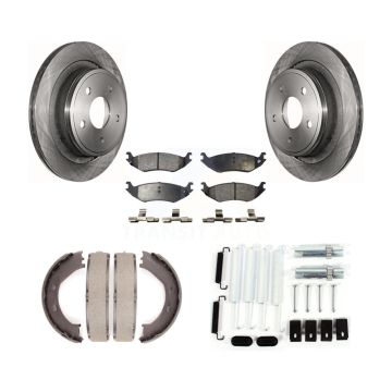 Rear Disc Rotors Semi-Metallic Pads Parking Brake Shoes & Hardware Kit For Dodge Ram 1500 K8F-104963