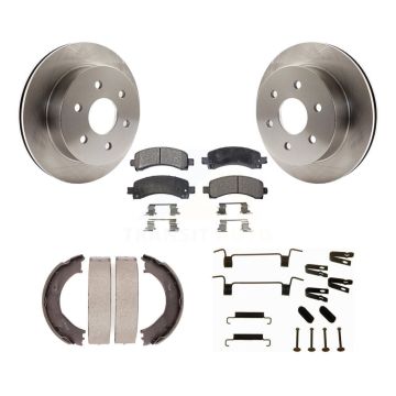 Rear Disc Rotors Semi-Metallic Pads Parking Brake Shoes Hardware Kit For GMC Savana 2500 K8F-105015