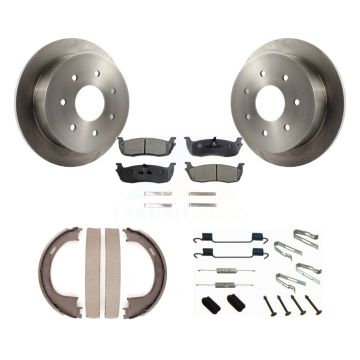 Rear Disc Rotors Semi-Metallic Pads Parking Brake Shoes Hardware Kit For Ford F-150 F-250 K8F-105025