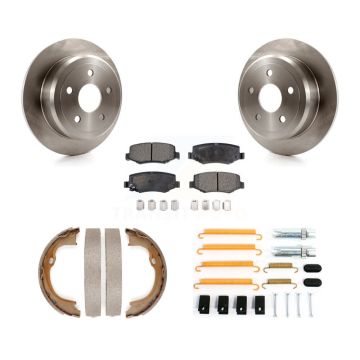 Rear Disc Rotors Semi-Metallic Pads Parking Brake Shoes Hardware Kit For Jeep Wrangler JK K8F-105034