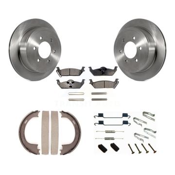 Rear Disc Rotors Semi-Metallic Pads Parking Shoes Hardware Kit For Ford F-150 Lincoln LT K8F-105035