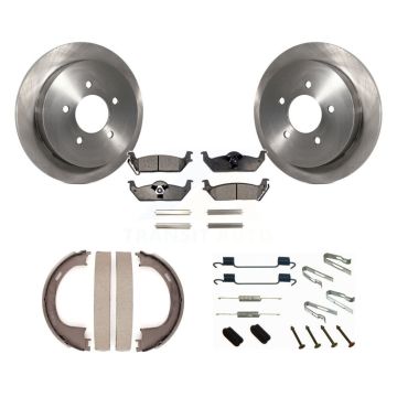 Rear Disc Rotors Semi-Metallic Pads Parking Brake Shoes And Hardware Kit For Ford F-150 K8F-105037