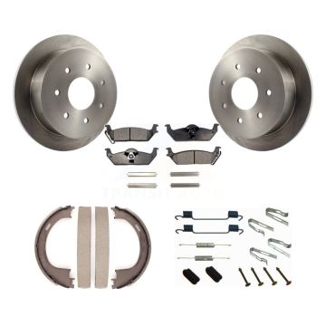 Rear Disc Rotors Semi-Metallic Pads Parking Brake Shoes And Hardware Kit For Ford F-150 K8F-105038