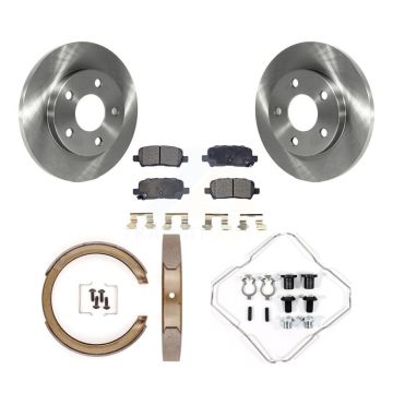 Rear Disc Rotors Semi-Metallic Pads Parking Brake Shoes Hardware Kit For Chevrolet Impala K8F-105041
